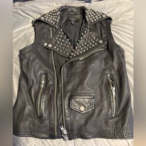 Muubaa Black Leather Studded Men's Vest